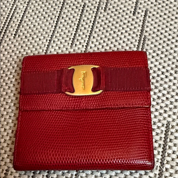 Salvatore Ferragamo Textured Red Wallet with Gold Detail